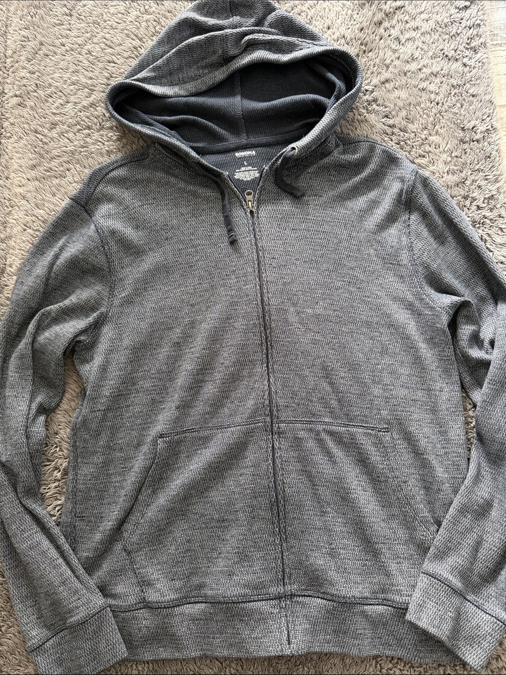 Sonoma Men's Blue Zip-Up Hooded Sweater